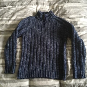 Marks and Spencer M&S Blue Grey Fleece Jumper Pullover Mens Size Small Wool Warm - Picture 1 of 4