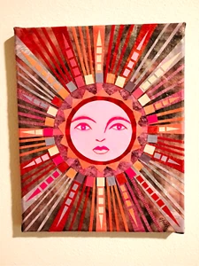 Colorful Sun Burst Solar Flare Art Metaphysical Spiritual Mystic Pink & Red 8x10 - Picture 1 of 3
