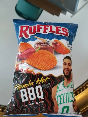JAYSON TATUM Boston Celtics Sealed Empty Bag  RUFFLES Flamin’ Hot BBQ 2 1/4 oz Cover