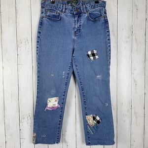 Jeans Lauren Ralph Lauren patchwork effetto invecchiato crop elasticizzato alla caviglia Y2K taglia 8P - Foto 1 di 10