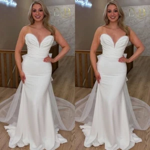 Chiffon Wedding Dresses with Bow Sleeveless Beach Grass Mermaid Bridal Gowns - Picture 1 of 11