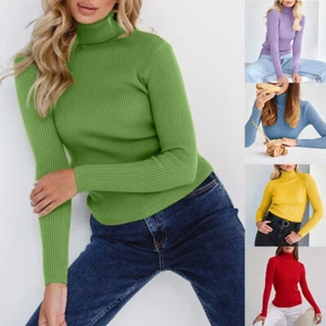 Women Turtle Neck Ribbed Stretch Basic Slim Jumper Pullover Sweater Knitted Tops - Picture 1 of 32
