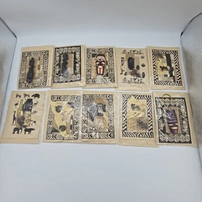 Lote De Colección De 10 Tarjetas De Billetes En Blanco Estilo Folclórico Africano con Sobre 6"×4.5" Regalo/identificación Foto 1 de 4