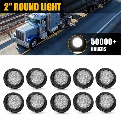 10X 2 Inch Round White LED Clearance Side Marker Light for Trailer Truck RV Bus - Imagem 1 de 4