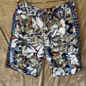 Robert Graham Classic Fit Board Shorts Swim Trunks Geometric Floral Mens 34 - Picture 1 of 5