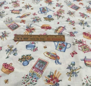 VINTAGE VINTAGE JOAN KESSLER FÜR CONCORD GARTENARBEIT BLUMEN BAUMWOLLSTOFF - Bild 1 von 3