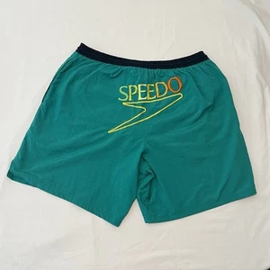 Vintage 90s Speedo Swim Trunks Mens Large Green Mesh Lined - Picture 1 of 8