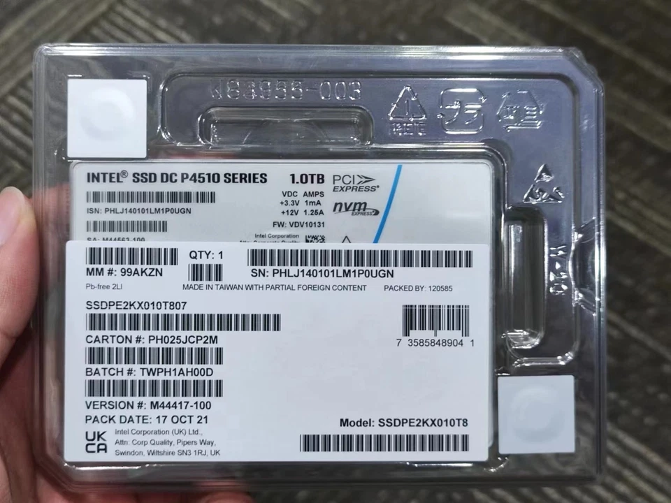 50pcs Intel P4510 1TB SSD NVME U.2 2.5'' SSDPE2KX010T8 Solid State Drive - Bild 1 von 1