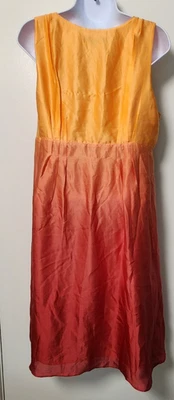 INC International Concepts Sz 14 Silk Ombre Orange Red Dress Sleeveless Pleated - Image 1 of 4