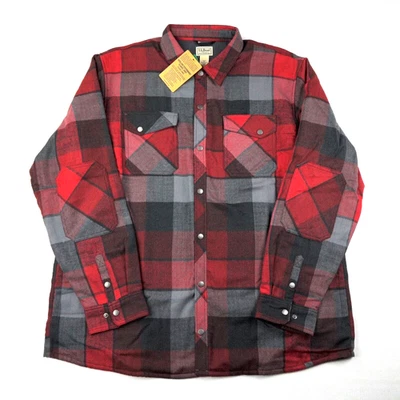 LL Bean Jacket Mens XXL Tall Red Gray Plaid Flannel Overland Performance 506174 - Image 1 of 4