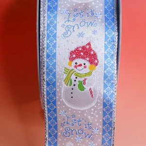 Kirkland Wire-Edged Snowman Christmas Ribbon 2.5 x 50 yds Roll Let it Snow White - Picture 1 of 7