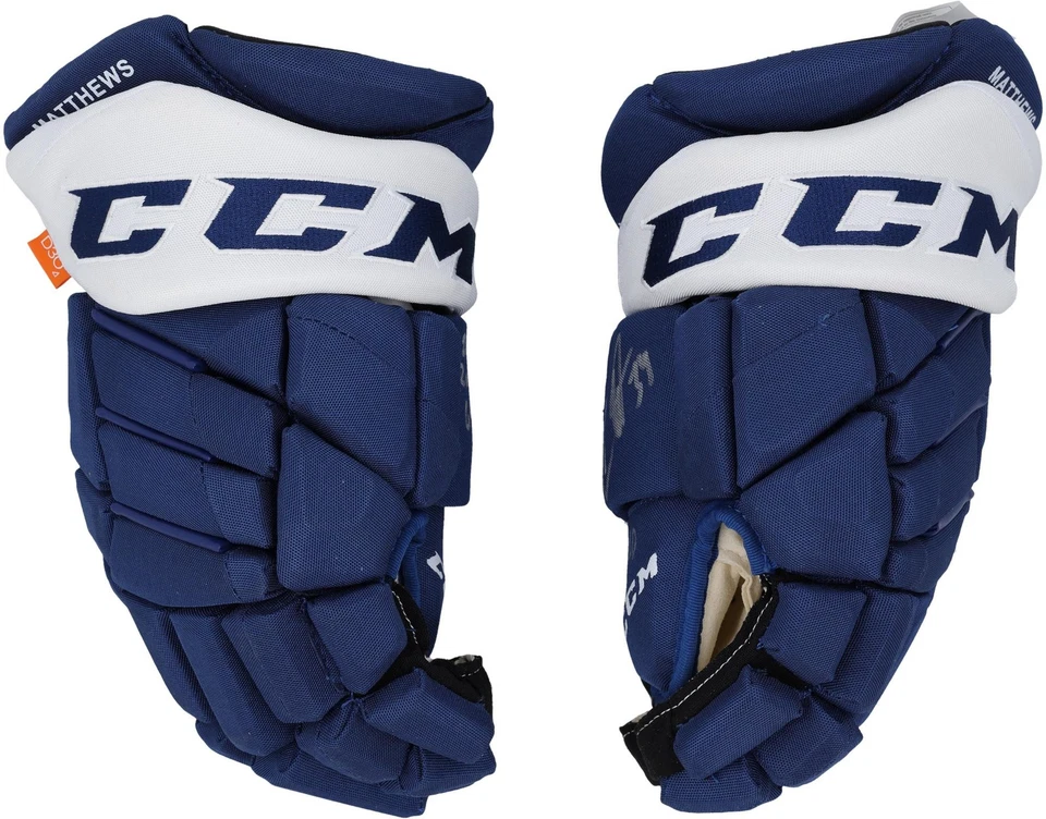 Auston Matthews Maple Leafs Signed Blue CCM Game Model Gloves w/Inscs - LE of 10 - Image 1 of 1