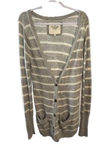 Abercrombie And Fitch Y2K Gray Striped Long Button Cardigan Size L - Picture 1 of 13