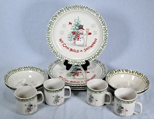 Set (12) We Can Build a Snowman Steinzeug Teller Schüsseln Tassen - Bild 1 von 11