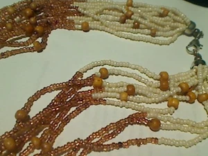 Vintage Estate 9 Strand Shell Seed Bead Necklace Boho Handmade Wood Accents - Picture 1 of 3