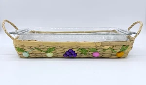 Casseruola vintage in vetro trasparente con cestino da portata in vimini rafia con colorf - Foto 1 di 5