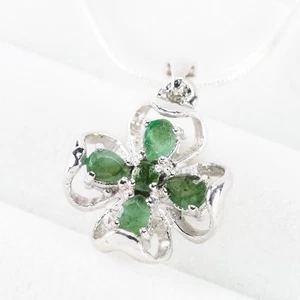 Kleeblatt Anhänger Kolumbien grüner Smaragd 925 Sterling Silber Handarbeit edler Schmuck - Bild 1 von 9