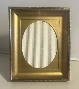 Vintage MCM Photo Picture Frame Gold Metal Shadow Box w Oval Plastic Gold Mat - Picture 1 of 8