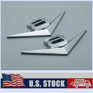 2x Silver Chrome V8 Metal Side Wing Emblem Sport Turbo Engine Rear Trunk Badge - Picture 1 of 8
