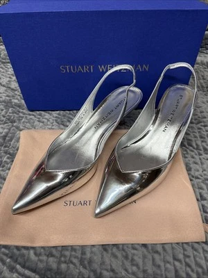 Stuart Weitzman Silver Leather Embellished Slingback Pumps-size 7 NIB - Image 1 of 4