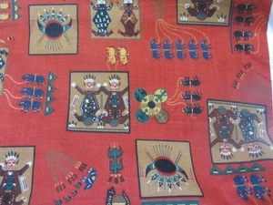 CRANSTON MESSMORE RARE SOUTHWESTERN NATIVE AMERICAN AZTEC INDIAN MOTIF FABRIC - Picture 1 of 5