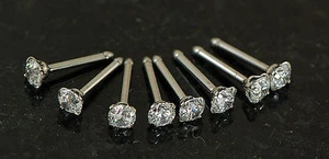 8 Pc 20g Prong Set 3mm CZ 316L Surgical Steel Nose Ring Studs Bones - Picture 1 of 2