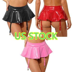 ¡Mujeres! Minifalda de látex plisada de aspecto mojado Falda lápiz apretada Liguero Prendas para club nocturno - Imagen 1 de 49