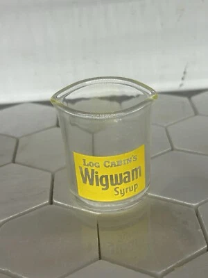 Glass Log Cabin’s Wigwam Syrup’ Double Spout Mini Glass Cup Beaker Vintage - Image 1 of 4