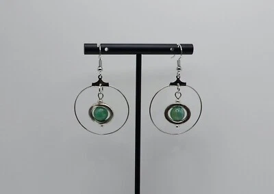 Chic Banded Green Agate Hoop Earrings - Image 1 of 2