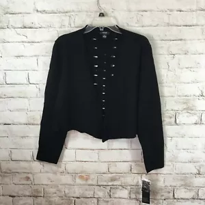 Alfani Prima Women's Sz XL Black Cropped Cardigan Lazer Cut 100% Wool - Picture 1 of 6