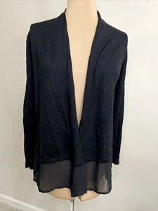 LOFT Womens Black Cardigan XXS Petite Kimono Sheer Ruffle Hem Knit Top - Picture 1 of 9