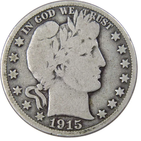 1915 S Barber Half Dollar G Good 90% Silver 50c US Type Coin Collectible Cover