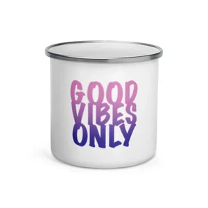 Pink & Purple Good Vibes Only Becher weiß Emaille 12 Unzen Silberrand - Bild 1 von 8