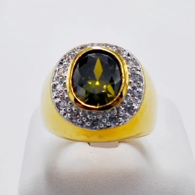 Anillo Hombre Verde Peridoto Simulado Oro Amarillo 24K Relleno GP Estate Dome Talla 11 Foto 1 de 4