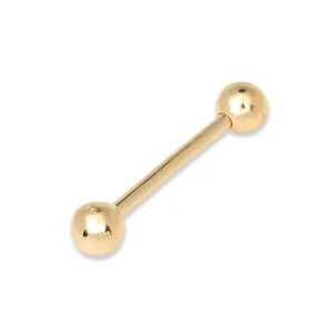 Solid 14k Yellow or White Gold 14G 5mm Ball Straight Barbell Tongue Bar Ring - - Picture 1 of 4