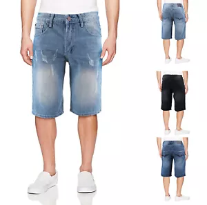 Men's Quilted Distressed Destroyed Worn Casual Moto Slim Fit Denim Jean Shorts - Picture 1 of 31