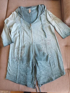 Tredy leichte Kaputzen-Sweatjacke mit Lettering, Glitzer, türkisgrün, Gr. 42 /44 - Bild 1 von 11