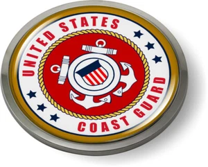 UNITED STATES COAST GUARD 3D Domed Emblem Car Sticker Chrome ROUND Bezel - Foto 1 di 17