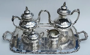 Vintage Oneida Silver Plated Holloware Tea / Coffee Set Made in U.S.A With Tray - Picture 1 of 12