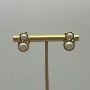 Givenchy Gold Plated Pearl Embellished Clip On Earrings With Rhinestones - Picture 1 of 11