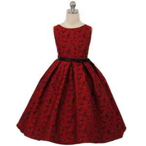 RED Size 4 Floral Design Jacquard Girl Dress Birthday Wedding Bridesmaid Formal - Picture 1 of 2