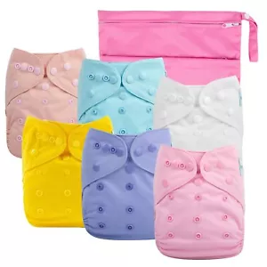 6 Pack Cloth Diaper Covers with Wet Bag Adjustable Reusable for Girls - Picture 1 of 6