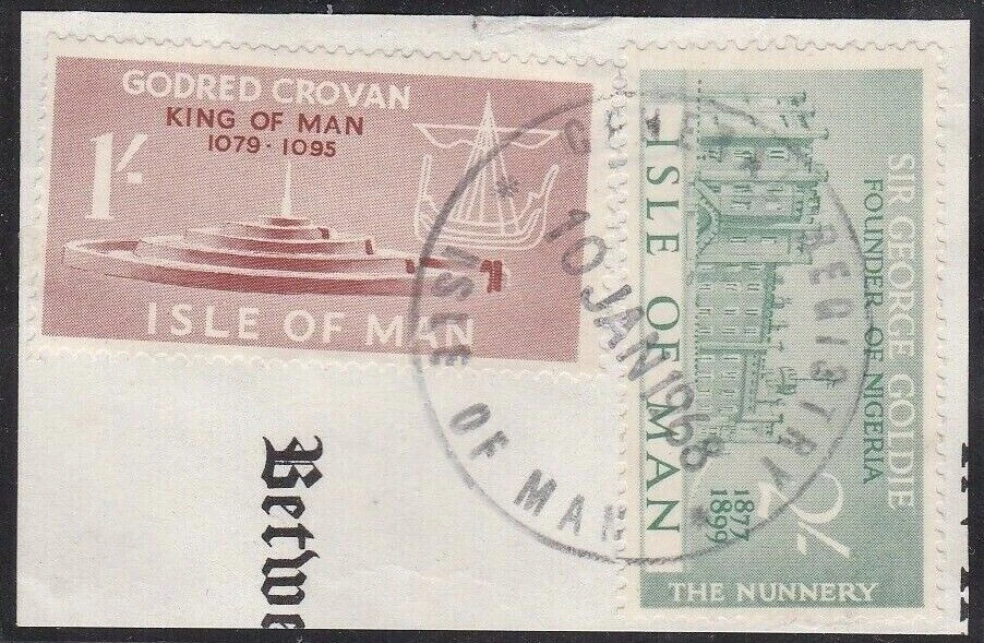 GB ISLE OF MAN 1966 1/- & 2/- REVENUES TIED TO PIECE BY "GENERAL REGISTRY" H/S - Image 1 of 1