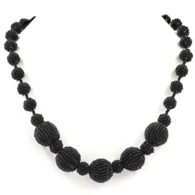 Collar largo de cuentas de vidrio negro o turquesa con cuentas a mano, 24" Foto 1 de 3