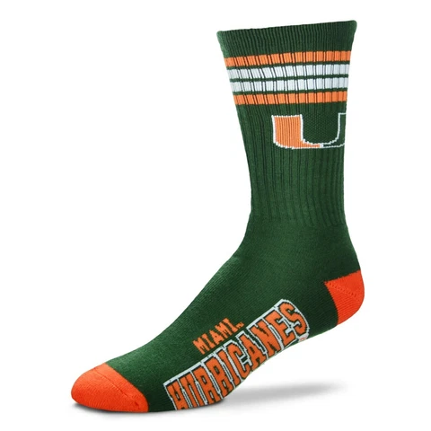 Miami Hurricanes Crew Socks Medium Size 5 to 10 4 Stripe Cover