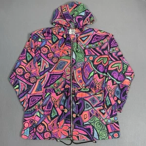 Vintage Speedo Jacket Mens M Purple Pink Abstract Windbreaker Hooded Beach USA - Picture 1 of 12