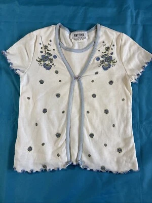 Vintage Amy Byer White Shirt Flowers Girl's Size 8-10 Foto 1 de 4