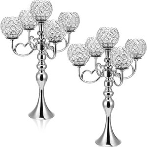 2 Pack 5 Arm Crystal Candelabra Centerpieces 21.5 Inch Tall Candle Holder Tab... - Picture 1 of 6