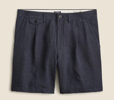 J.Crew Nuevo con Etiquetas 7.5" Plisado 100% Lino Corto Azul Marino Negro Talla 28 BZ985 $89.50 Foto 1 de 4