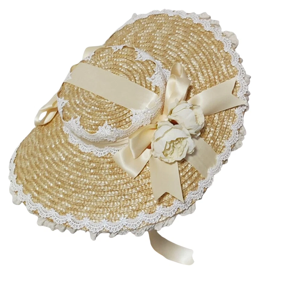 Mujer Victoriano Floral Sombrero de Paja Fiesta del Té Vintage Clásico Lolita Navegador de Paja Foto 1 de 4
